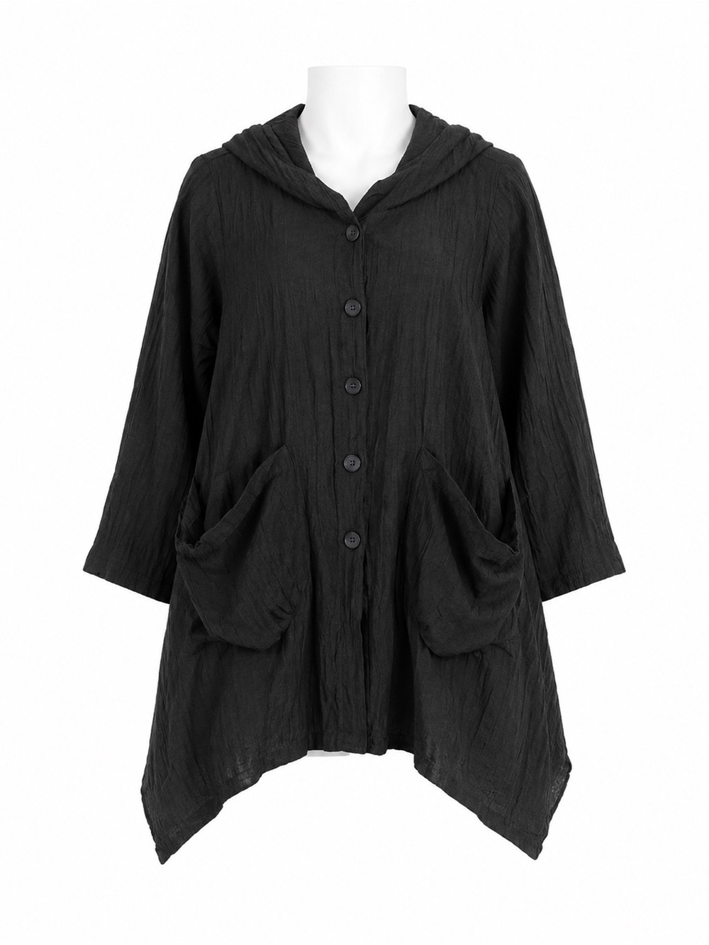 Size L Women's Red Coral Black 100% Linen Hooded Oversized Jacket Tunic